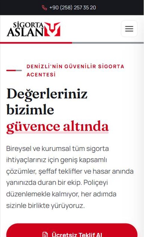 Sigorta Aslan web sitesi ana sayfası